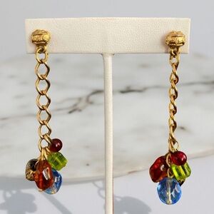 Gold Chain Beaded Dangle Colorful Glass Post Earrings